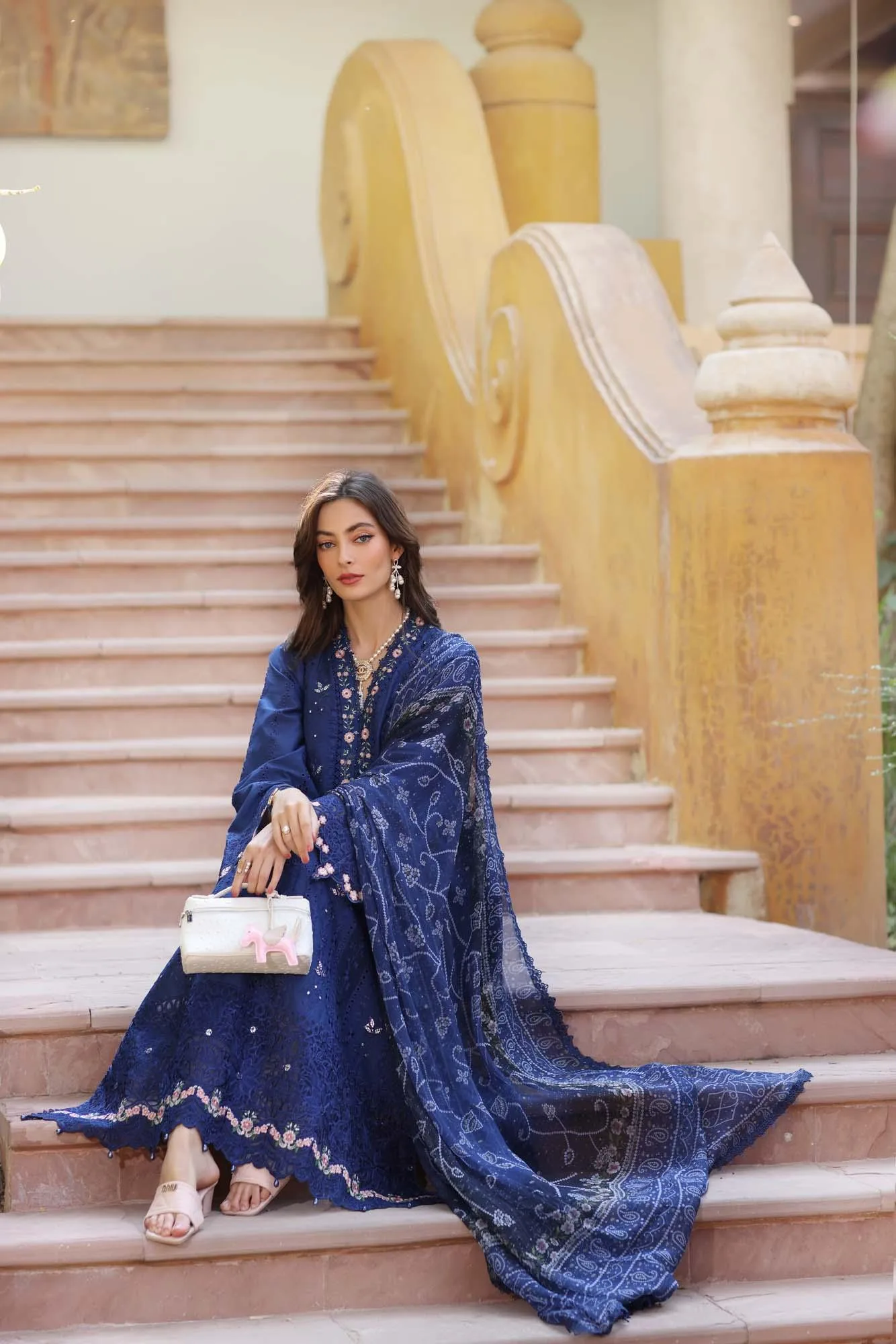 Noor by Saadia Asad Eid Luxury Laserkari 25 Navy Chiffon – view 4 – Poshaq