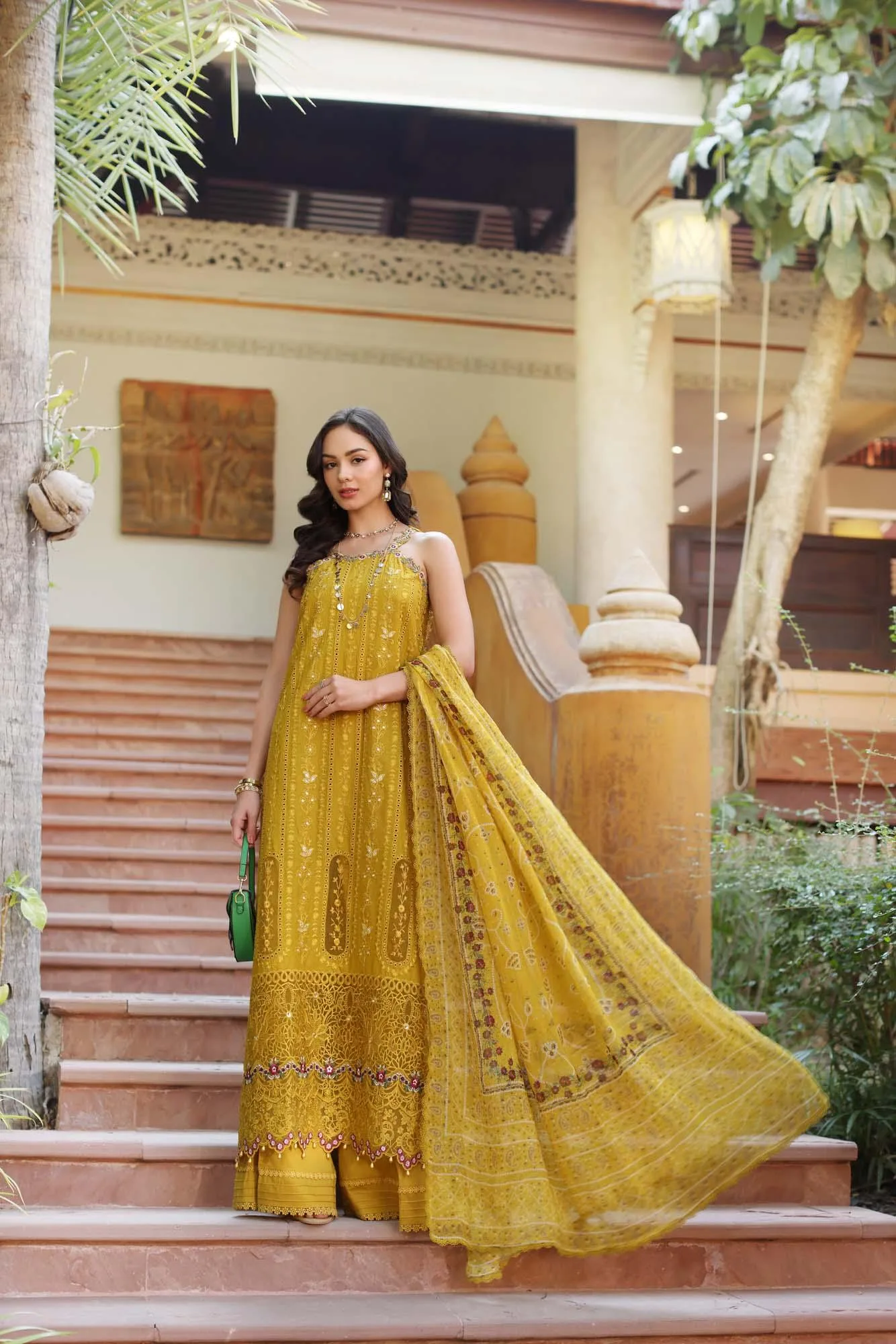 Noor by Saadia Asad Eid Luxury Laserkari 25 Mustard Chiffon – view 1 – Poshaq