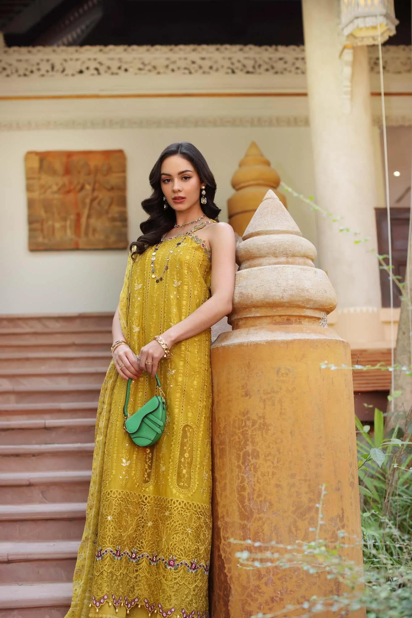 Noor by Saadia Asad Eid Luxury Laserkari 25 Mustard Chiffon – view 4 – Poshaq