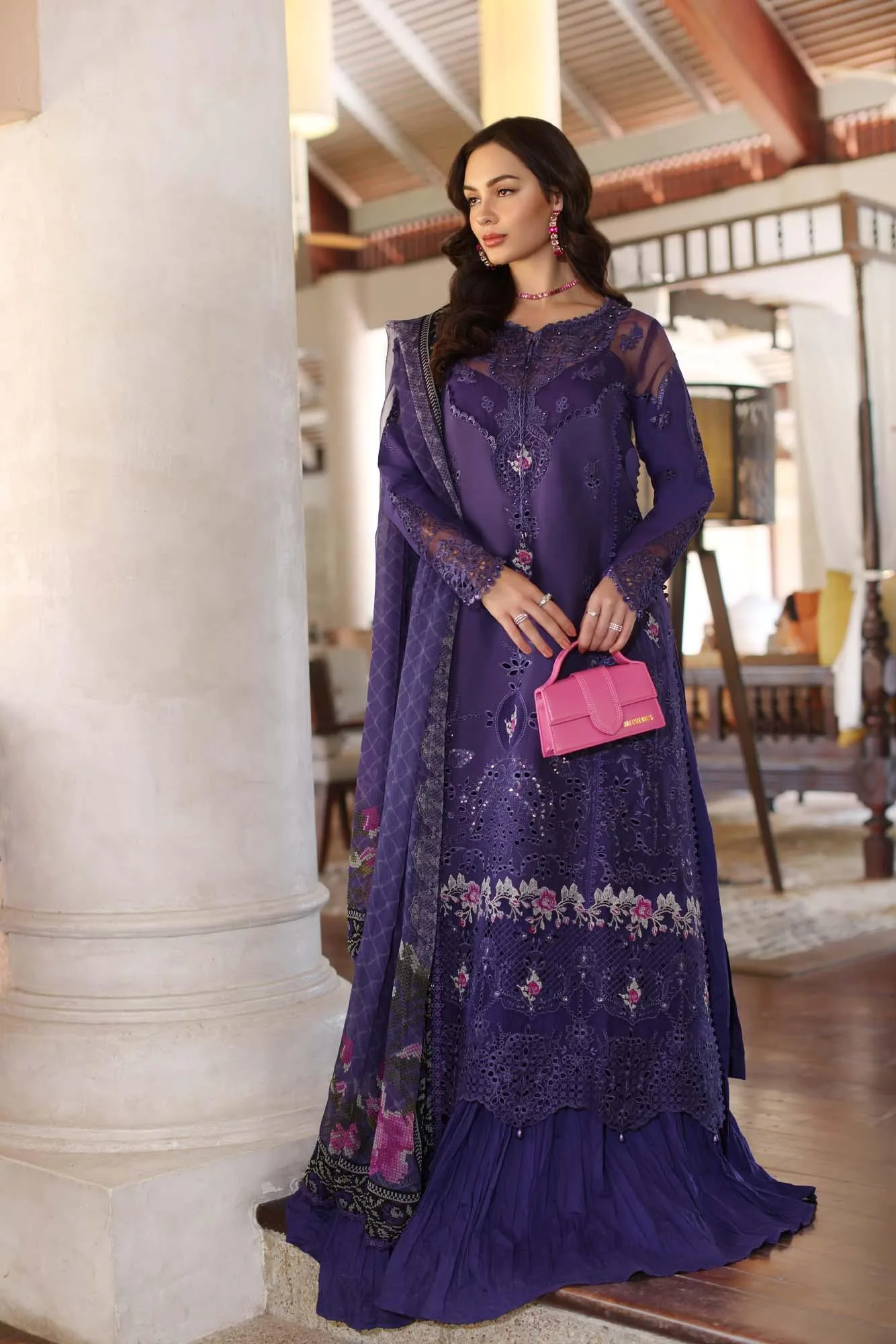 Noor by Saadia Asad Eid Luxury Laserkari 25 Deep Purple Chiffon – view 1 – Poshaq