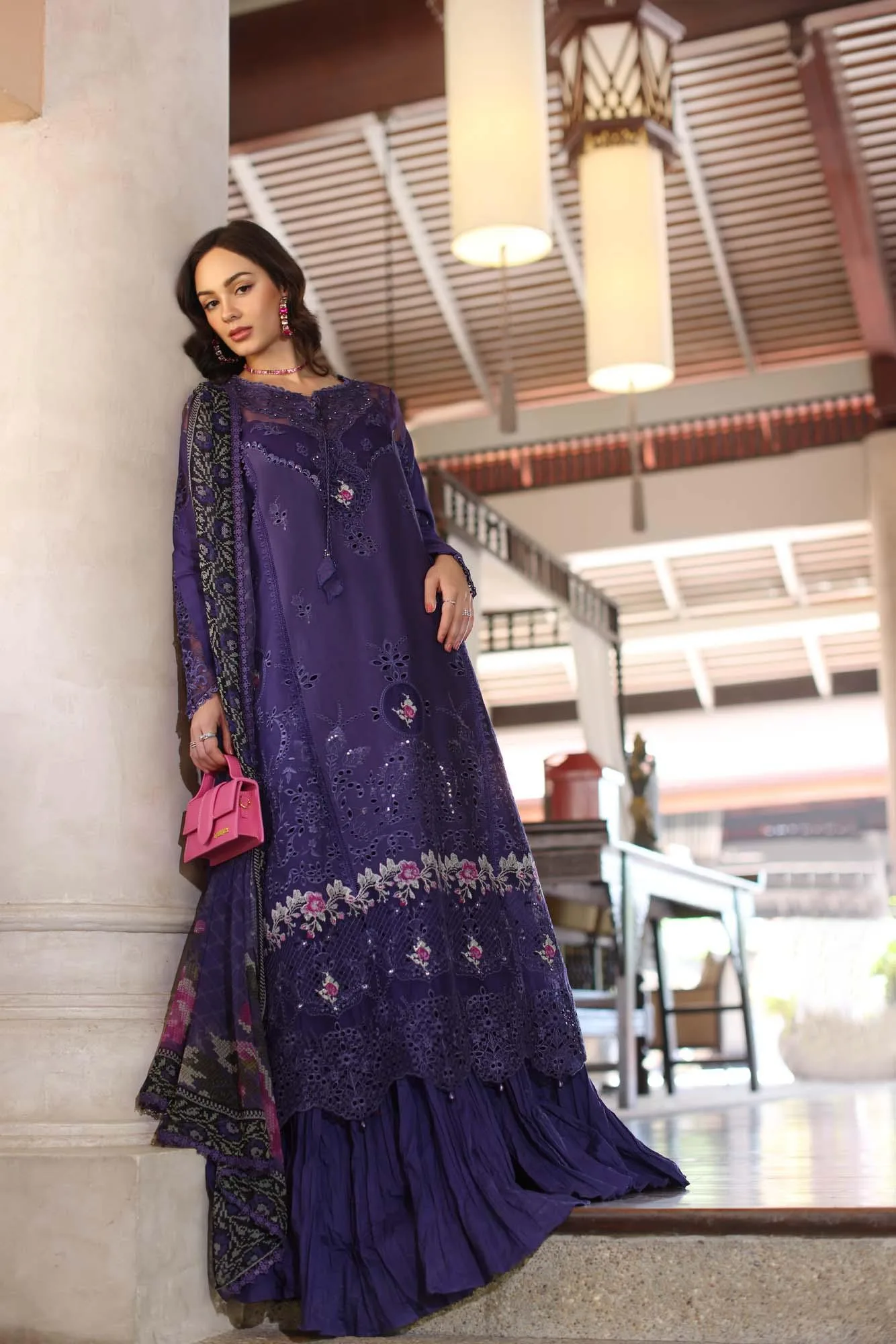 Noor by Saadia Asad Eid Luxury Laserkari 25 Deep Purple Chiffon – view 2 – Poshaq