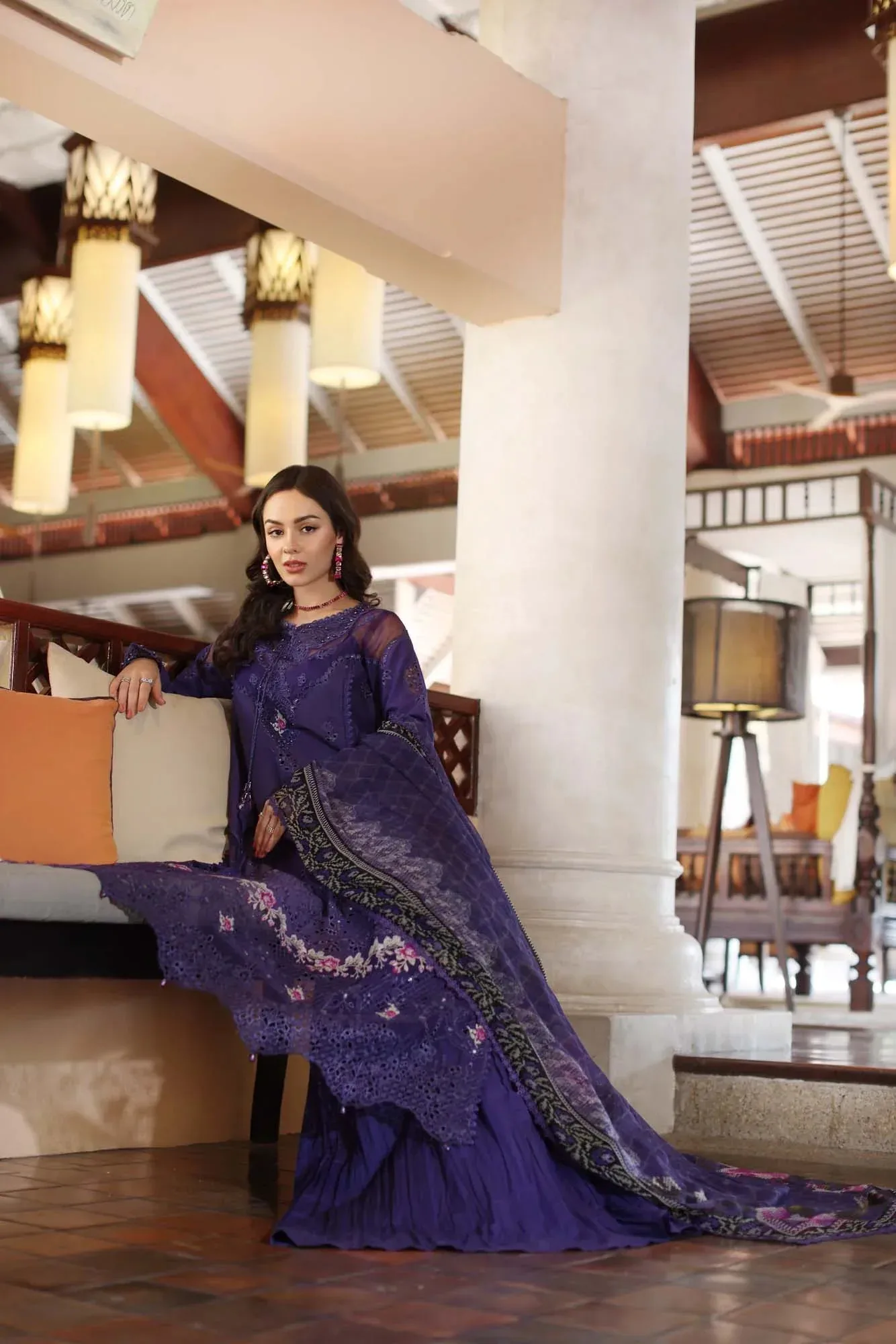 Noor by Saadia Asad Eid Luxury Laserkari 25 Deep Purple Chiffon – view 3 – Poshaq