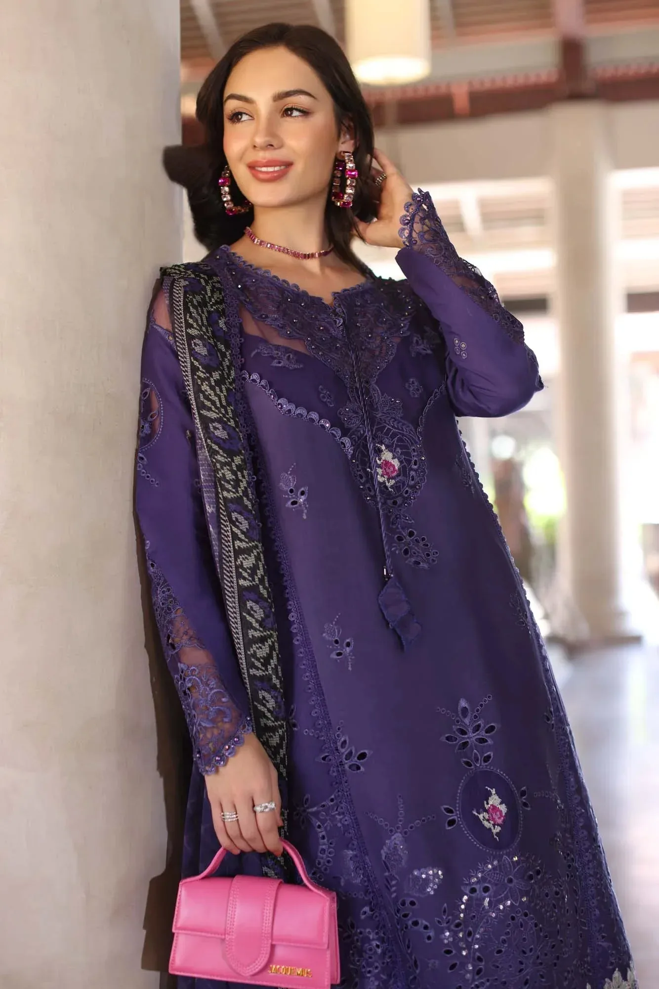 Noor by Saadia Asad Eid Luxury Laserkari 25 Deep Purple Chiffon – view 4 – Poshaq