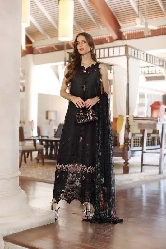 Noor by Saadia Asad Eid Luxury Laserkari 25 Black Chiffon – view 1 – Poshaq