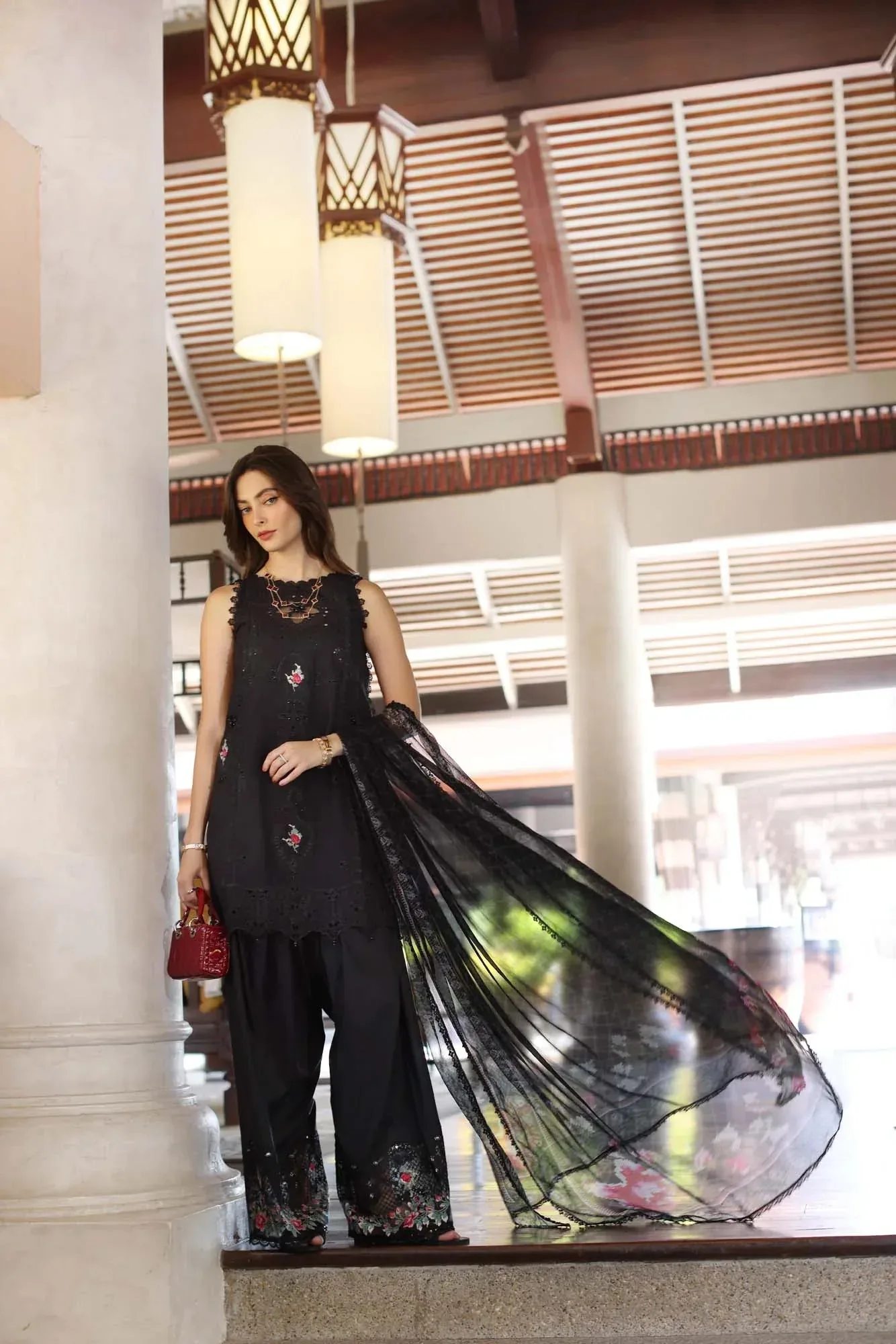 Noor by Saadia Asad Eid Luxury Laserkari 25 Black Chiffon – view 2 – Poshaq