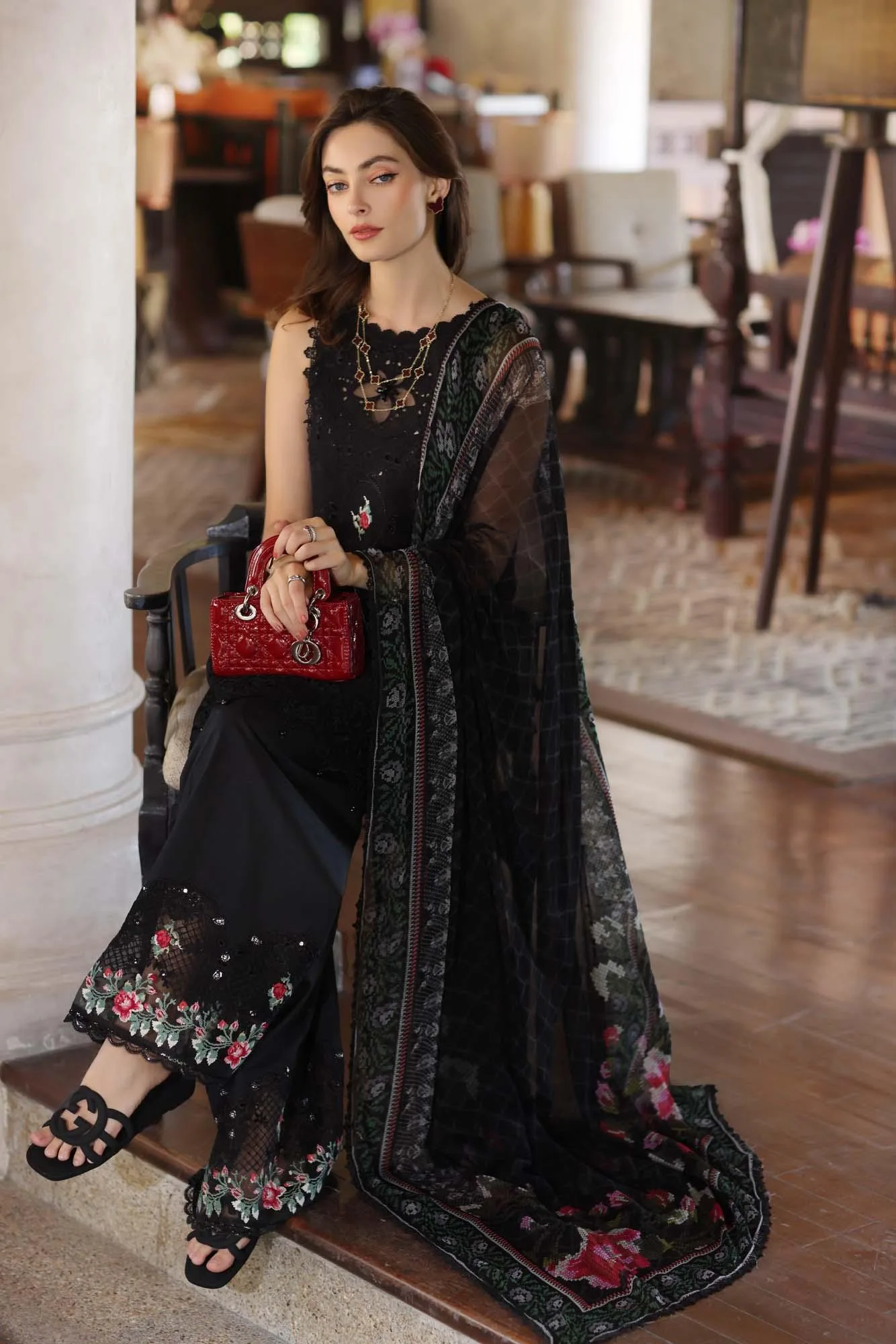 Noor by Saadia Asad Eid Luxury Laserkari 25 Black Chiffon – view 5 – Poshaq