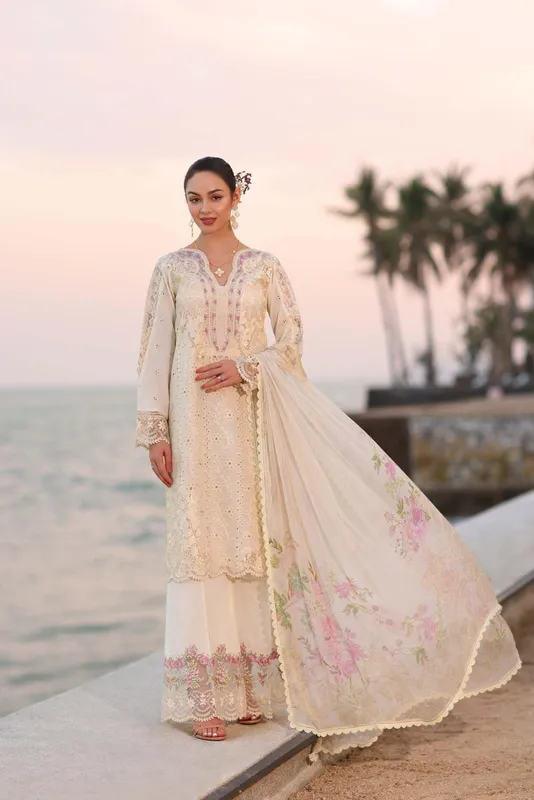 Noor by Saadia Asad Eid Luxury Laserkari 25 Ivory Chiffon – view 1 – Poshaq