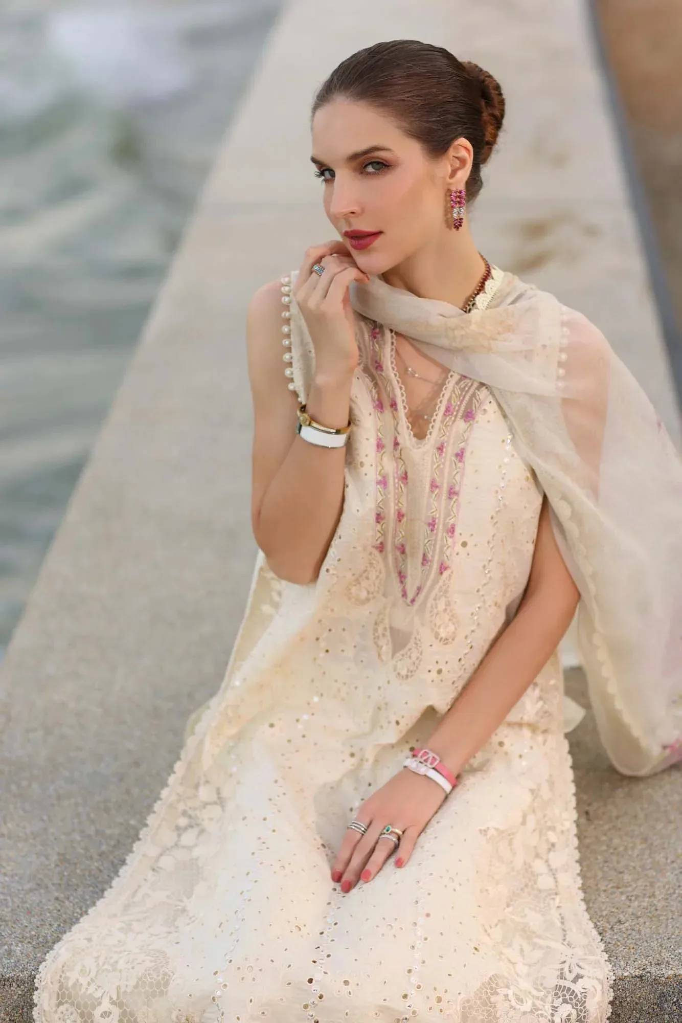 Noor by Saadia Asad Eid Luxury Laserkari 25 Ivory Chiffon – view 3 – Poshaq