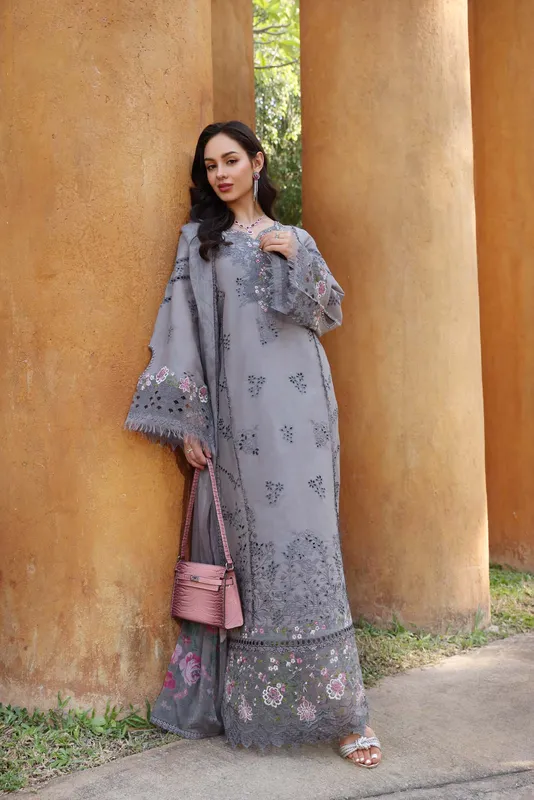 Noor by Saadia Asad Eid Luxury Laserkari 25 Grey Chiffon – view 1 – Poshaq