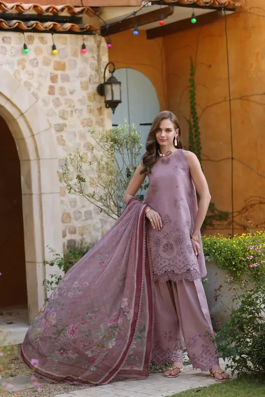 Noor by Saadia Asad Luxe Chikankari 25 Dusty Pink Chiffon – view 1 – Poshaq