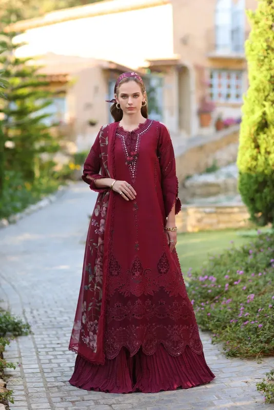 Noor by Saadia Asad Luxe Chikankari 25 Maroon Organza – view 1 – Poshaq