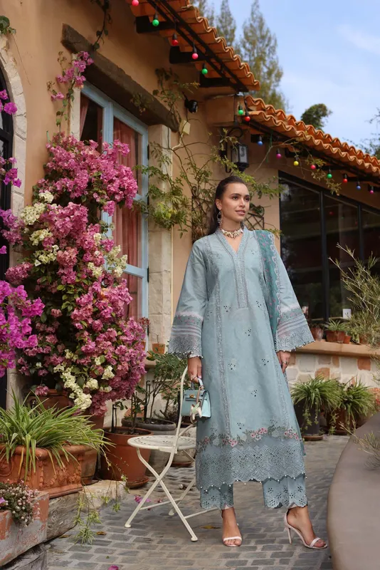 Noor by Saadia Asad Luxe Chikankari 25 Ice Blue Chiffon – view 1 – Poshaq