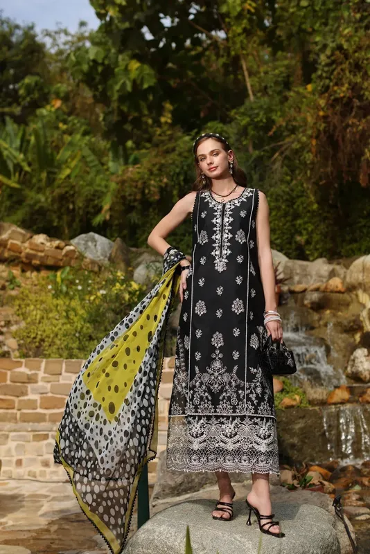 Noor by Saadia Asad Luxe Chikankari 25 Black Chiffon – view 1 – Poshaq