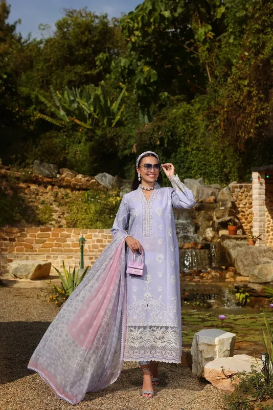Noor by Saadia Asad Luxe Chikankari 25 Lilac Chiffon – view 1 – Poshaq