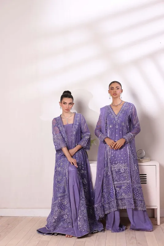 Noor by Saadia Asad Noor Chiffon De Luxe Purple Raw Silk – view 1 – Poshaq