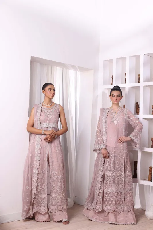 Noor by Saadia Asad Noor Chiffon De Luxe Pink Raw Silk – view 1 – Poshaq