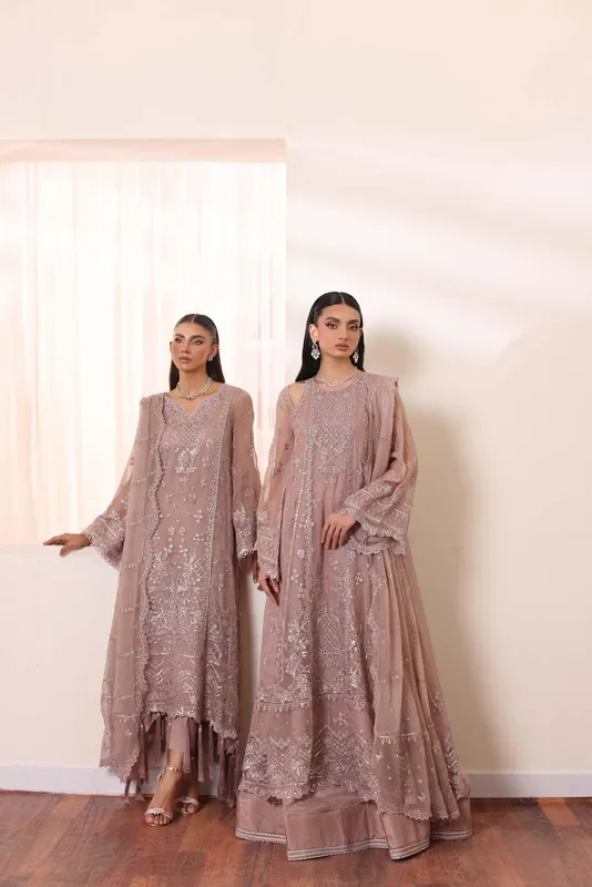 Noor by Saadia Asad Noor Chiffon De Luxe Pink Raw Silk – view 1 – Poshaq