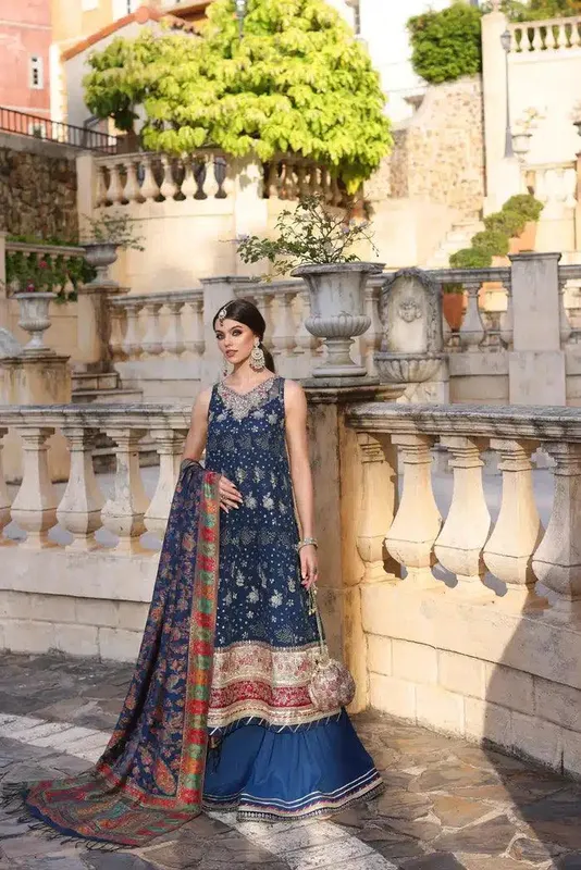 Noor by Saadia Asad Kaani Wedding Formals 23 Blue Raw Silk – view 1 – Poshaq
