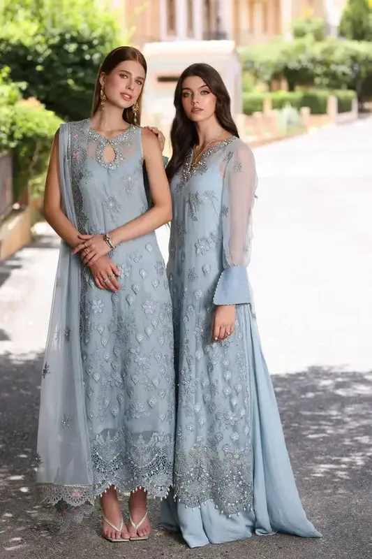 Noor by Saadia Asad Chiffon Formals 23 Sky Blue Raw Silk – view 1 – Poshaq