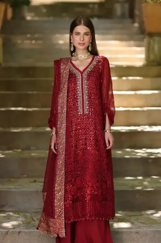 Noor by Saadia Asad Chiffon Formals 23 Red Raw Silk – view 1 – Poshaq