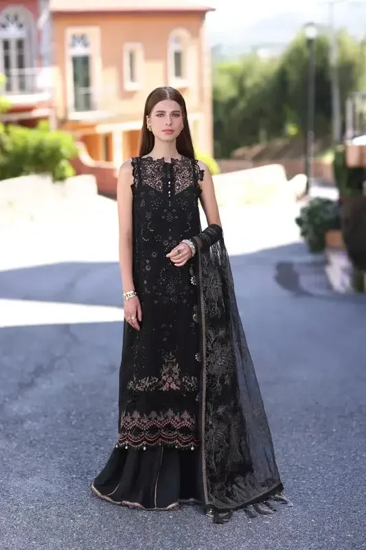 Noor by Saadia Asad Chiffon Formals 23 Black Raw Silk – view 1 – Poshaq