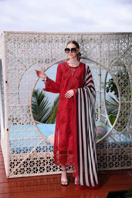 Noor by Saadia Asad Luxe Printkari 24 Red Chiffon – view 1 – Poshaq