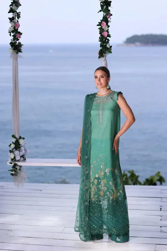 Noor by Saadia Asad Luxe Printkari 24 Green Chiffon – view 1 – Poshaq