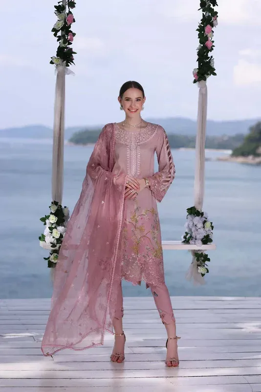 Noor by Saadia Asad Luxe Printkari 24 Pink Chiffon – view 1 – Poshaq