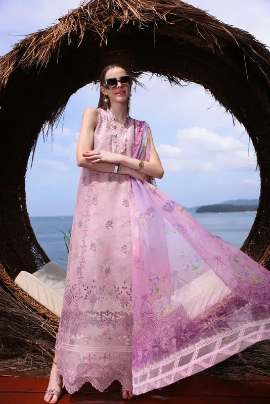 Noor by Saadia Asad Luxe Printkari 24 Pink Chiffon – view 1 – Poshaq