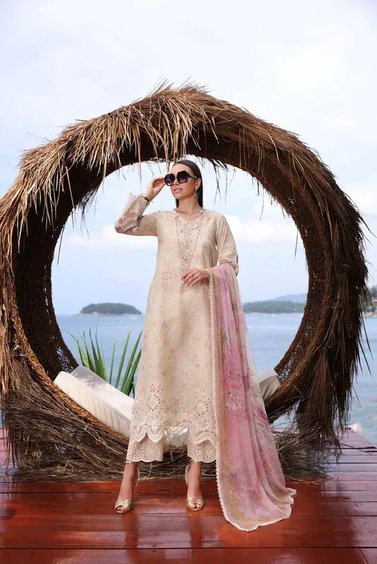Noor by Saadia Asad Luxe Printkari 24 Beige Lawn – view 1 – Poshaq