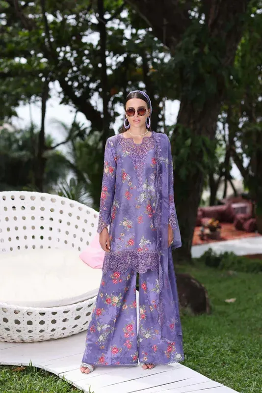 Noor by Saadia Asad Luxe Printkari 24 Purple Chiffon – view 1 – Poshaq