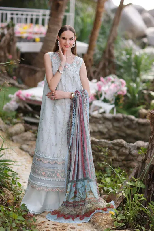 Noor by Saadia Asad Luxe Printkari 24 Grey Chiffon – view 1 – Poshaq