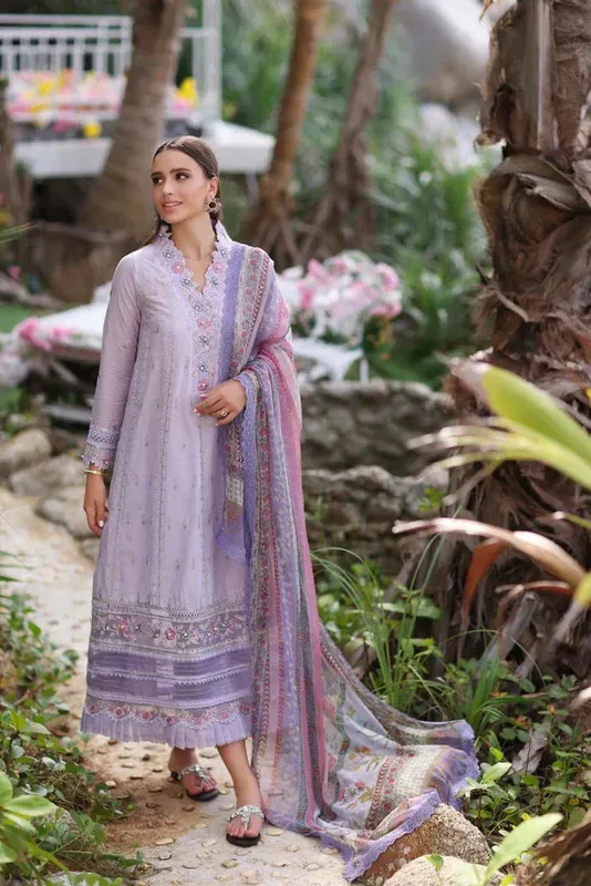 Noor by Saadia Asad Luxe Printkari 24 Lilac Chiffon – view 1 – Poshaq