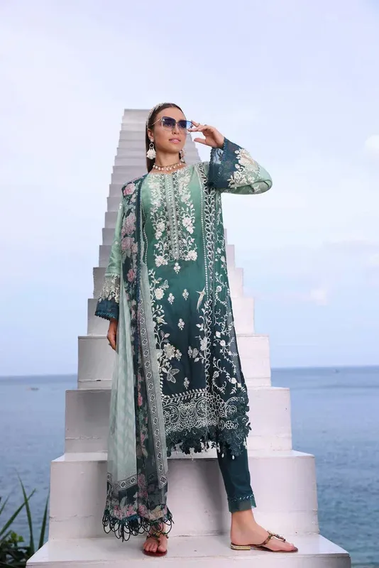 Noor by Saadia Asad Luxe Printkari 24 Teal Chiffon – view 1 – Poshaq
