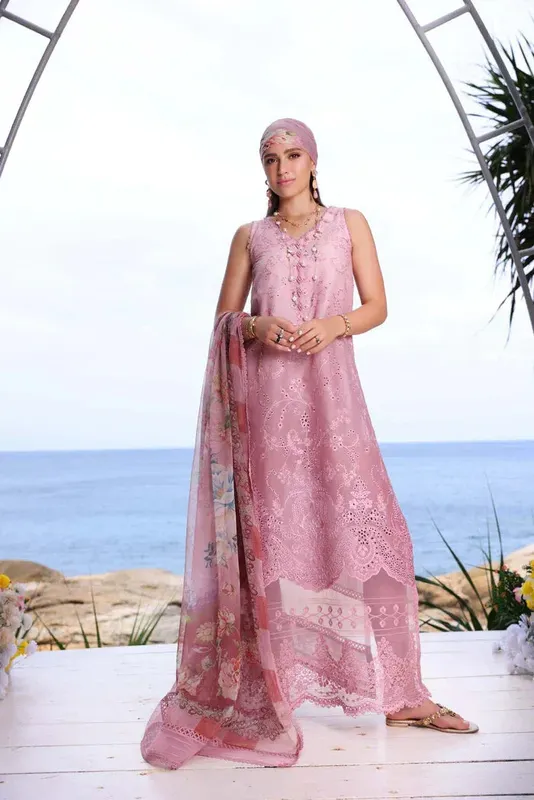 Noor by Saadia Asad Luxe Printkari 24 Pink Chiffon – view 1 – Poshaq