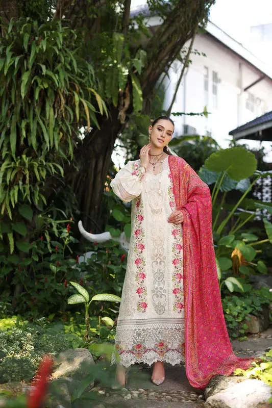 Noor by Saadia Asad Luxury Chikankari Lawn24 Cream Cambric – view 1 – Poshaq