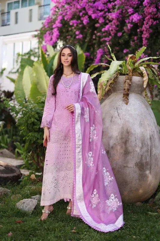 Noor by Saadia Asad Luxury Chikankari Lawn24 Lavender Cambric – view 1 – Poshaq