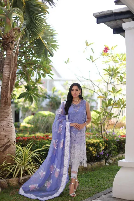 Noor by Saadia Asad Luxury Chikankari Lawn24 Purple Cambric – view 1 – Poshaq