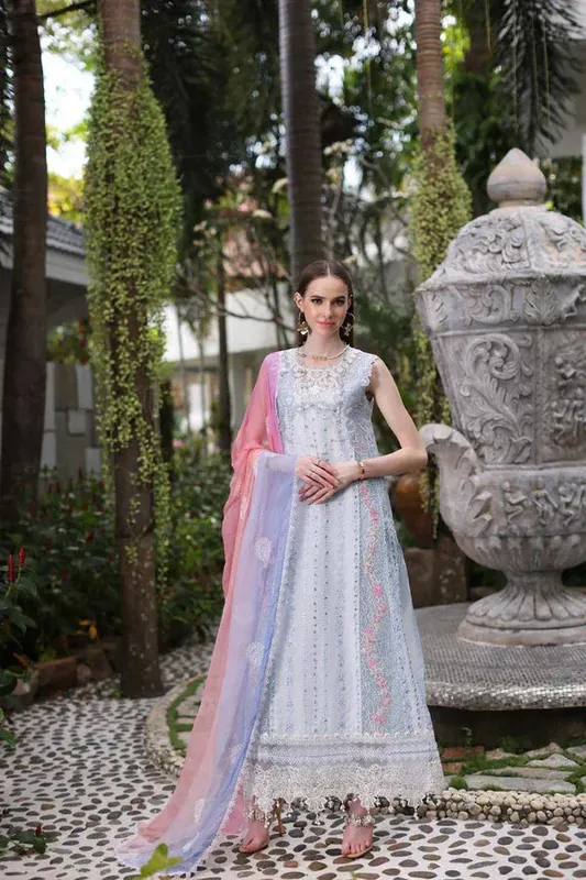 Noor by Saadia Asad Luxury Chikankari Lawn24 Blue Chiffon – view 1 – Poshaq