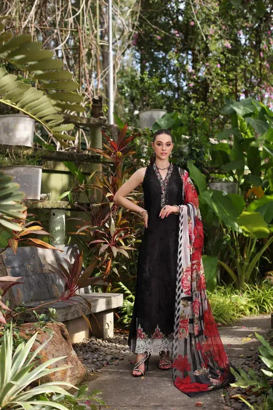 Noor by Saadia Asad Luxury Chikankari Lawn24 Black Chiffon – view 1 – Poshaq