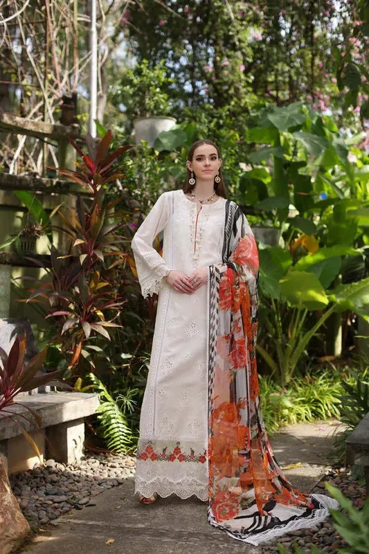 Noor by Saadia Asad Luxury Chikankari Lawn24 White Chiffon – view 1 – Poshaq