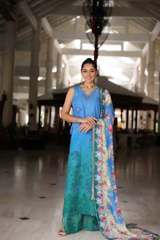 Noor by Saadia Asad Luxury Chikankari Lawn24 Blue Cambric – view 1 – Poshaq