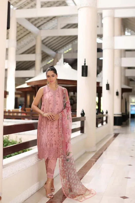 Noor by Saadia Asad Luxury Chikankari Lawn24 Pink Chiffon – view 1 – Poshaq