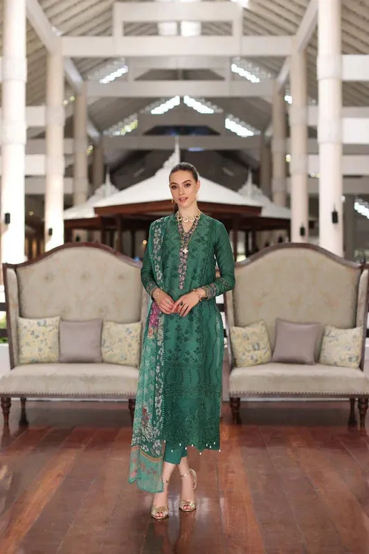 Noor by Saadia Asad Luxury Chikankari Lawn24 Green Chiffon – view 1 – Poshaq