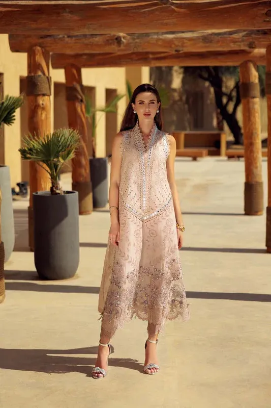 Noor by Saadia Asad Eid Laserkari Lawn 24 Pink Chiffon – view 1 – Poshaq