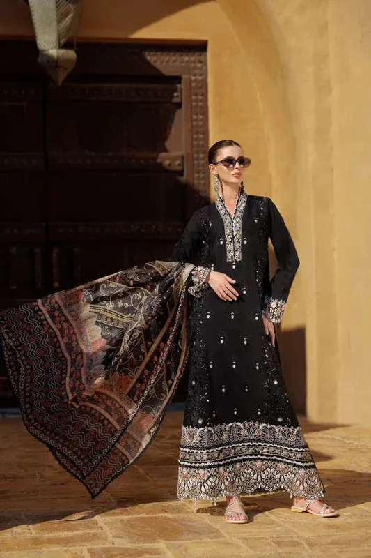 Noor by Saadia Asad Eid Laserkari Lawn 24 Black Chiffon – view 1 – Poshaq