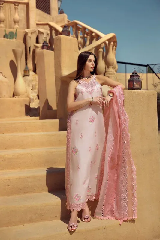 Noor by Saadia Asad Eid Laserkari Lawn 24 Pink Organza – view 1 – Poshaq