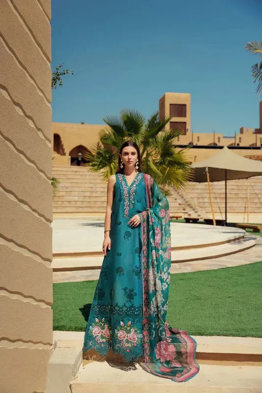 Noor by Saadia Asad Eid Laserkari Lawn 24 Green Chiffon – view 1 – Poshaq