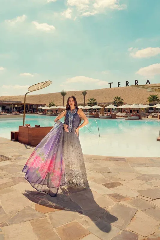 Noor by Saadia Asad Eid Laserkari Lawn 24 Lilac Chiffon – view 1 – Poshaq