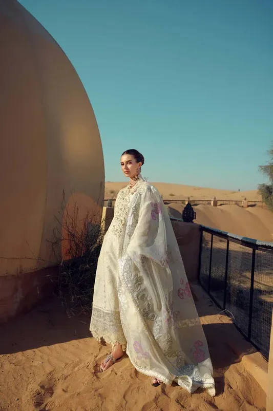 Noor by Saadia Asad Eid Laserkari Lawn 24 Ivory Cambric – view 1 – Poshaq